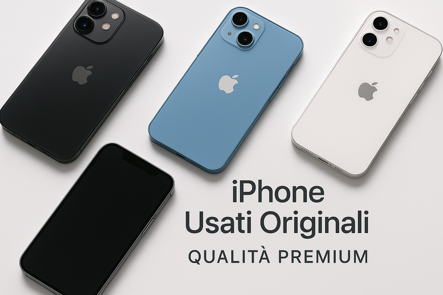 vendita di iphone usati totalmente originali e non ricondizionati, qualità premium. l'immagine deve essere professionale e con testo integrato perfettamente nell'immagine